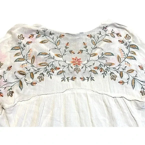 Ranna Gill Anthropologie Floral Embroidered V-Neck Blouse Bohemian Cream Large - Picture 10 of 10